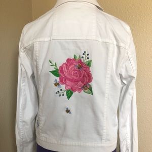 Gorgeous MK Embroidered Ladies White Jean Jacket